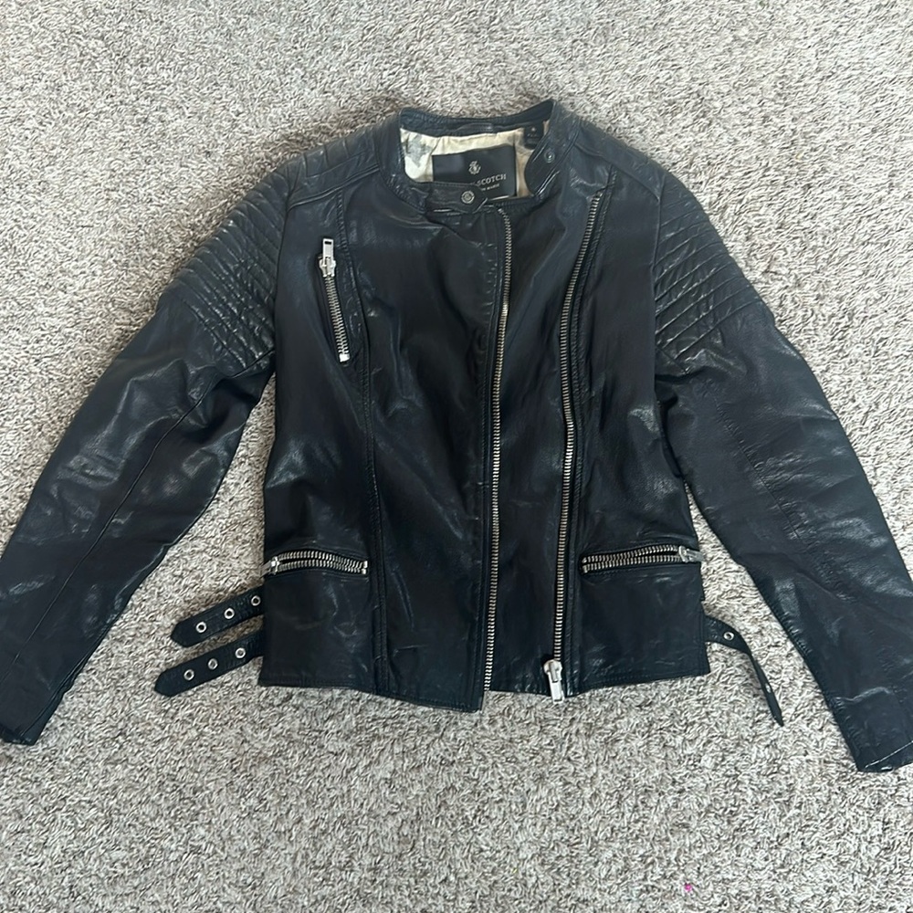 Maison scotch leather biker jacket
